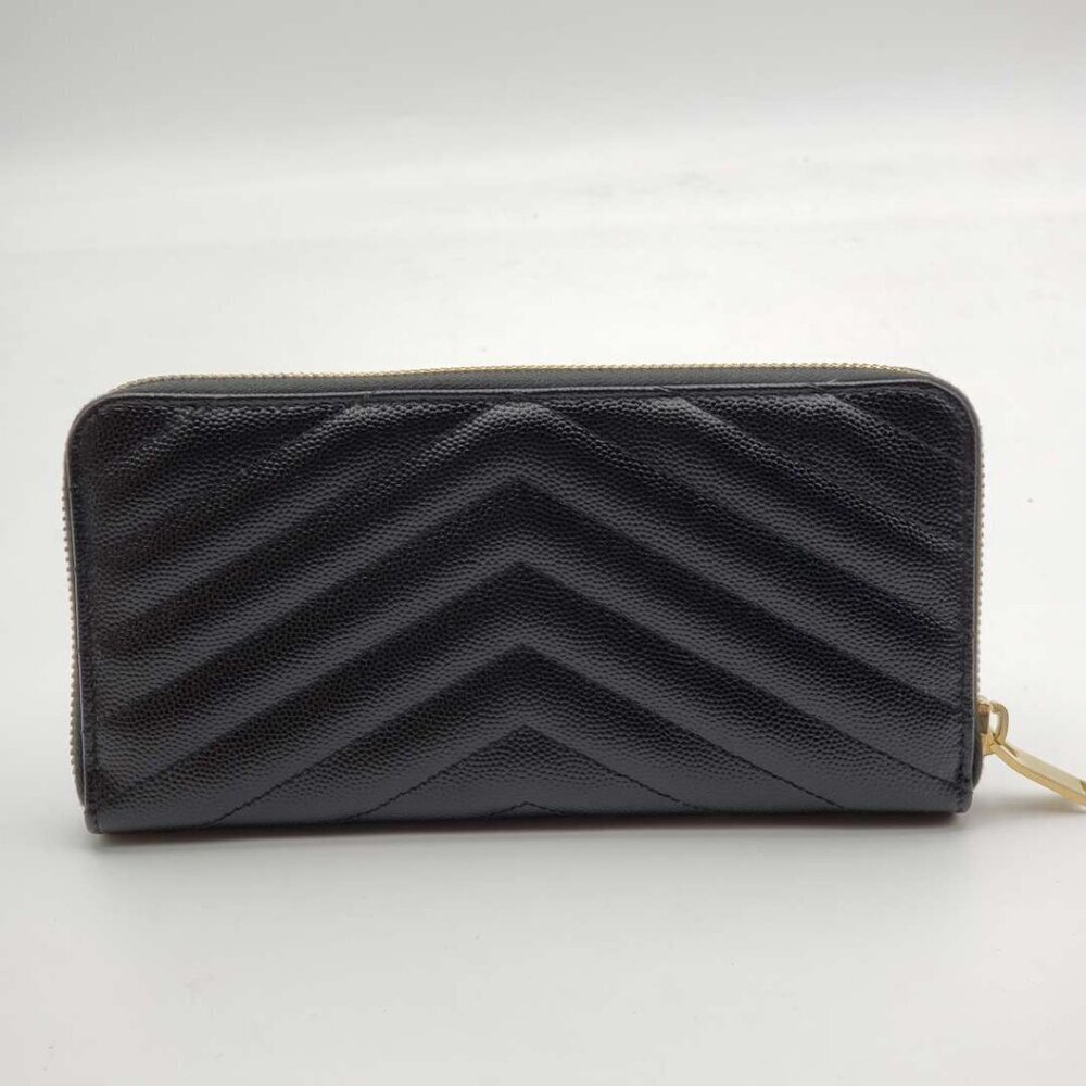 Yves Saint Laurent Zippy Black Chevron Quilted Zip Wallet with Gold Hardware - Picture 3 of 11